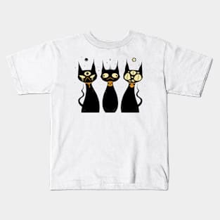 Three Creepy Cute Black Cats, Goth Art Kids T-Shirt